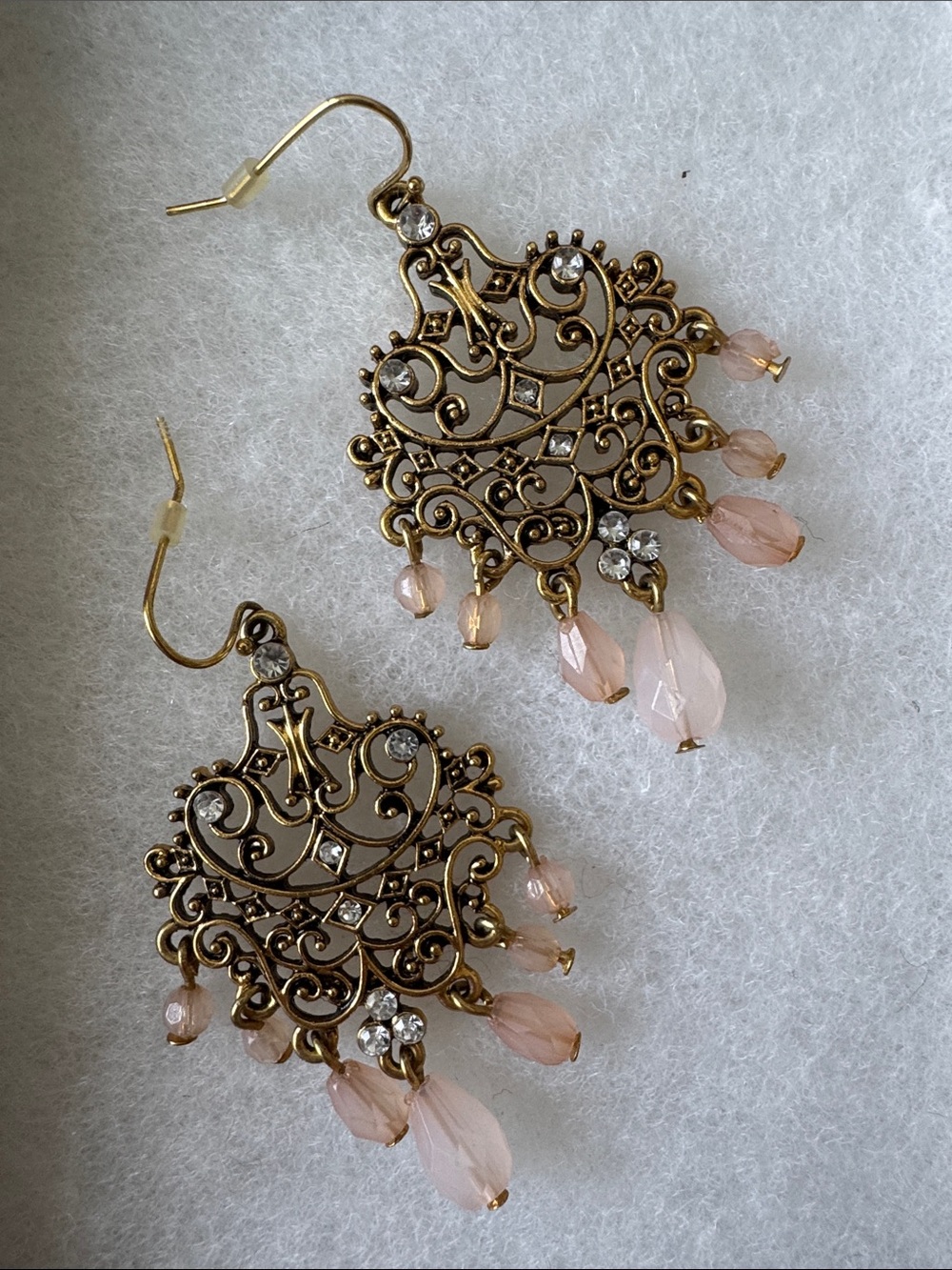 Vintage-Inspired Filigree Drop Earrings with Blush Beads